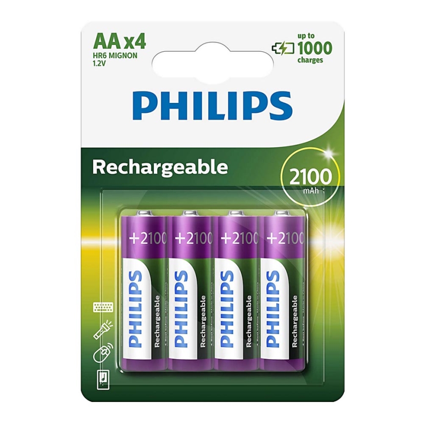 Philips R6B4A210/10 - 4 pz. Baterías recargables AA MULTILIFE NiMH/1,2V/2100 mAh