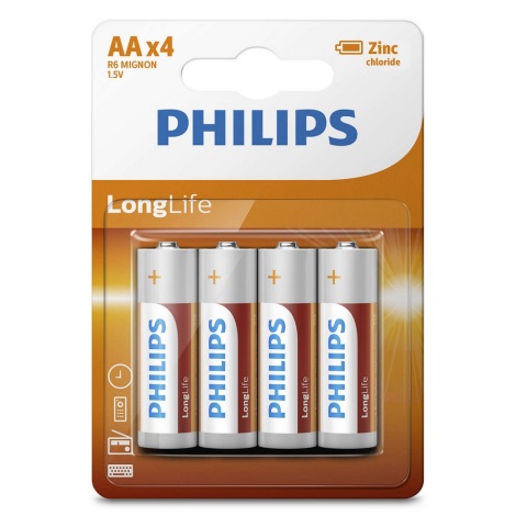 Philips R6L4B/10 - 4 pz. Batería de cloruro de zinc AA LONGLIFE 1,5V