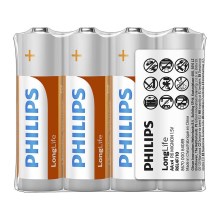 Philips R6L4F/10 - 4 pz. Batería de cloruro de zinc AA LONGLIFE 1,5V