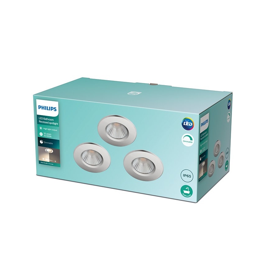 Philips - SET 3x Lámpara de baño LED regulable DIVE 1xLED/5,5W/230V IP65