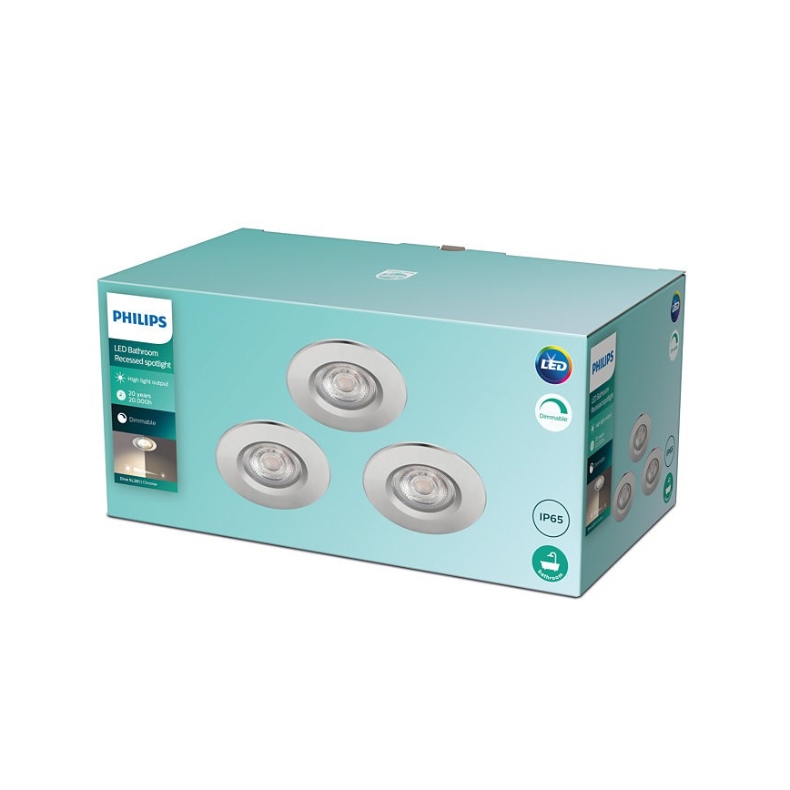 Philips - SET 3x LED Lámpara de baño regulable DIVE LED/5W/230V IP65