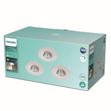 Philips - SET 3x LED Lámpara empotrable regulable para el baño LED/5,5W/230V 2700K IP65