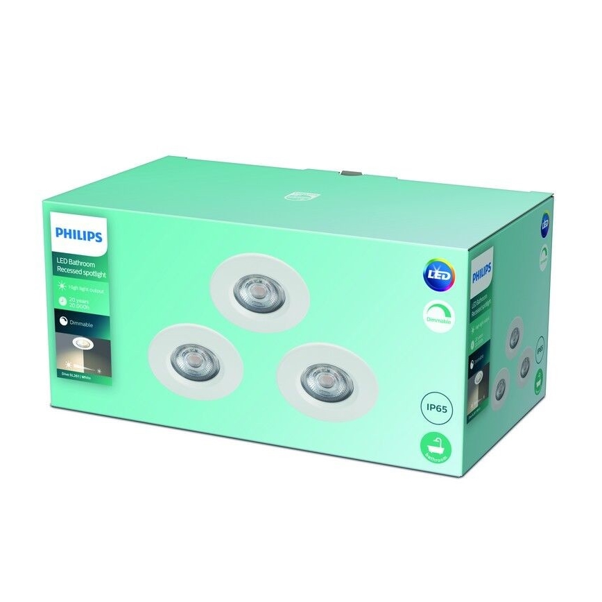 Philips - SET 3x LED Lámpara empotrable regulable para el baño LED/5W/230V 2700K IP65