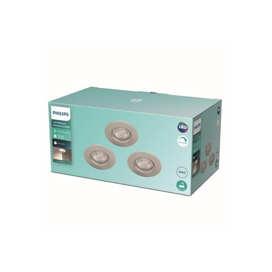 Philips - SET 3x LED Lámpara empotrable regulable para el baño LED/5W/230V 2700K IP65