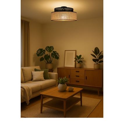 Plafón BOHO 1xE27/60W/230V negro/ratán