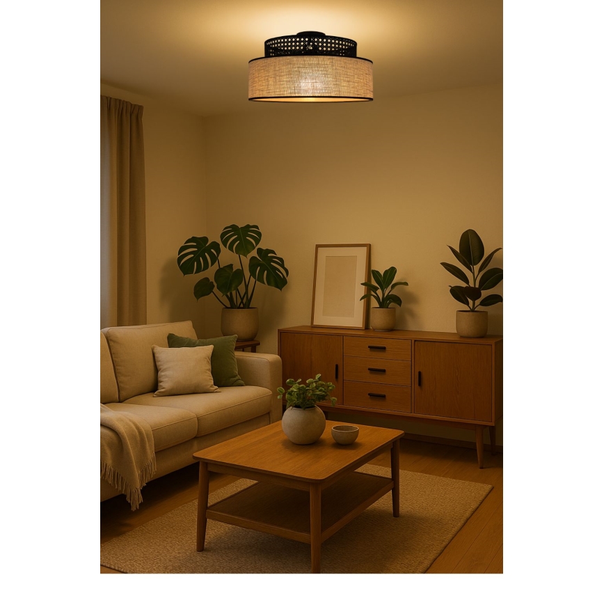 Plafón BOHO 1xE27/60W/230V negro/ratán