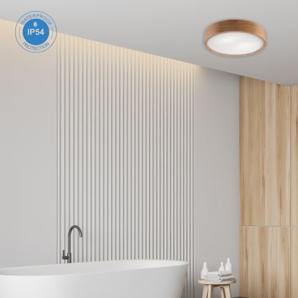 Plafón de baño OAK 3xE27/15W/230V roble ø 37 cm IP54 - FSC Certificado