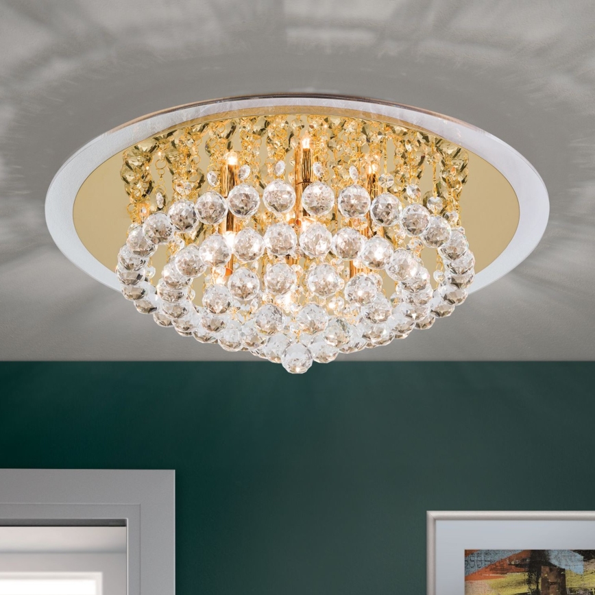 Plafón de cristal GLORIA 6xG9/40W/230V diá. 50 cm dorado