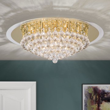 Plafón de cristal GLORIA 9xG9/40W/230V diá. 62 cm dorado