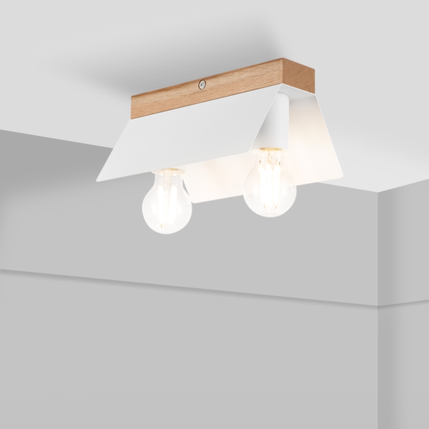 Plafón ESME 2xE27/15W/230V blanco/roble