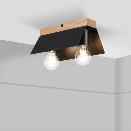 Plafón ESME 2xE27/15W/230V negro/roble