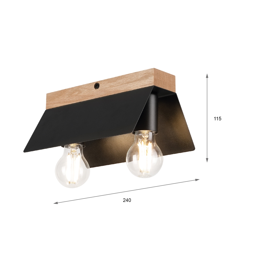 Plafón ESME 2xE27/15W/230V negro/roble