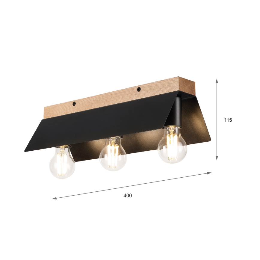 Plafón ESME 3xE27/15W/230V negro/roble