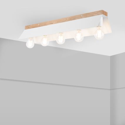 Plafón ESME 5xE27/15W/230V blanco/roble