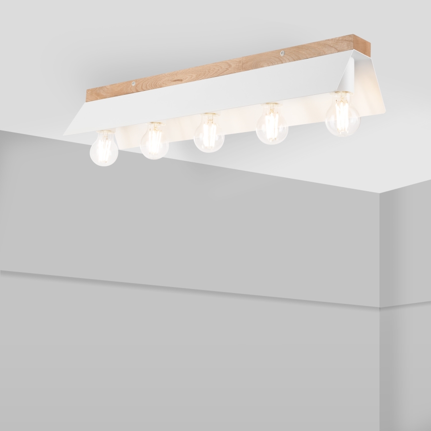 Plafón ESME 5xE27/15W/230V blanco/roble