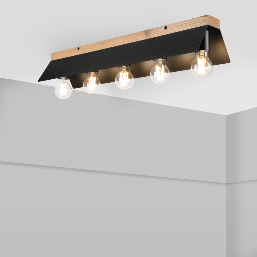 Plafón ESME 5xE27/15W/230V negro/roble
