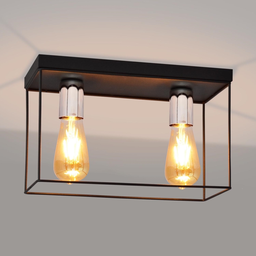 Plafón FINN 2xE27/15W/230V negro/cromo brillante
