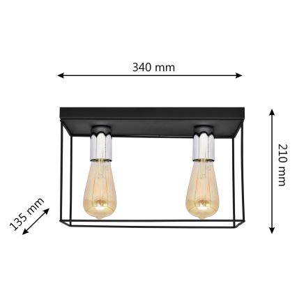 Plafón FINN 2xE27/15W/230V negro/cromo brillante