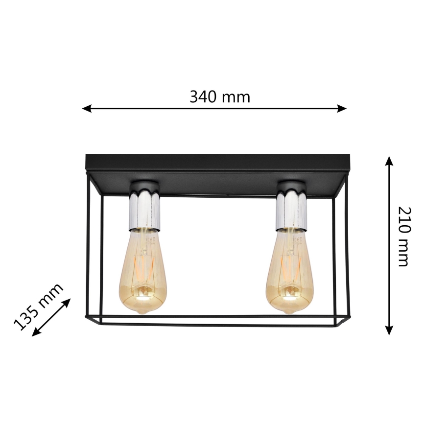 Plafón FINN 2xE27/15W/230V negro/cromo brillante