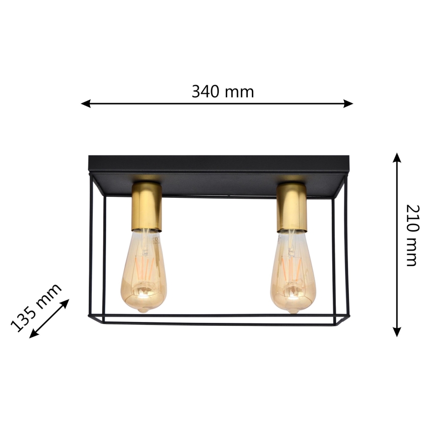 Plafón FINN 2xE27/15W/230V negro/dorado
