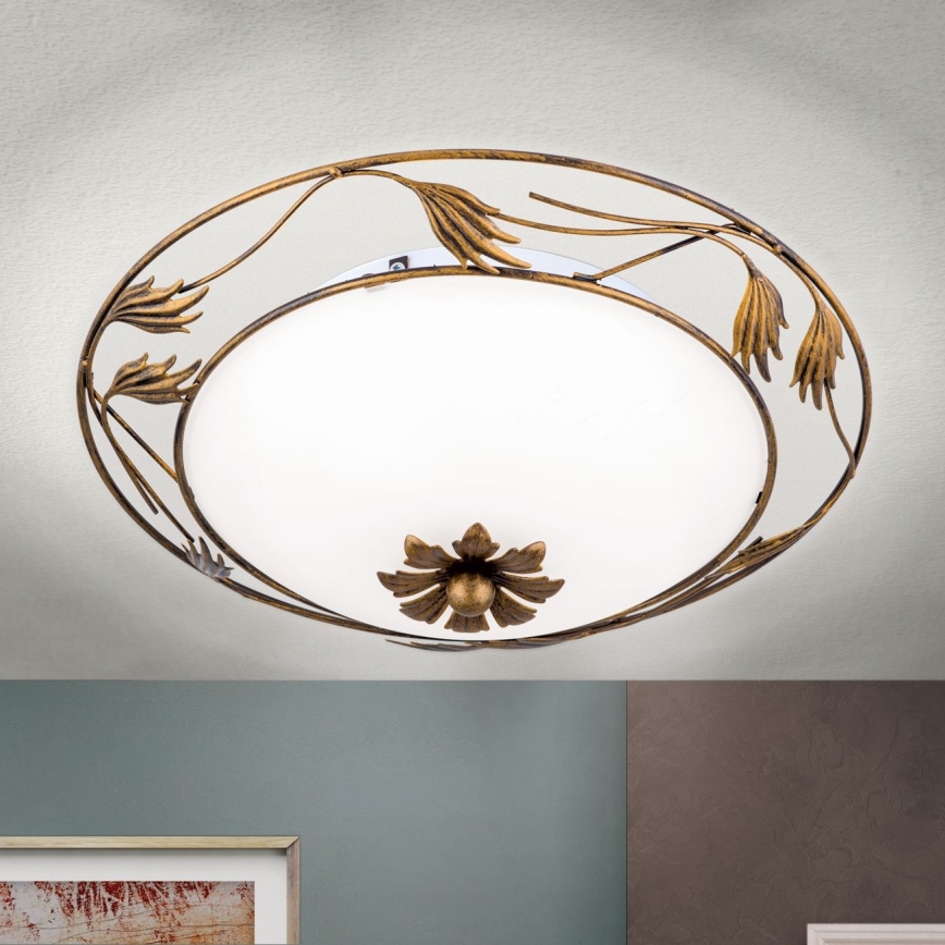 Plafón FLEUR 2xE27/60W/230V diá. 40 cm bronce