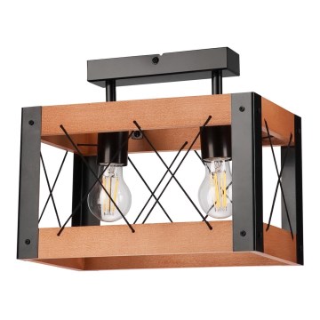 Plafón FRIDA 2xE27/60W/230V negro/marrón haya