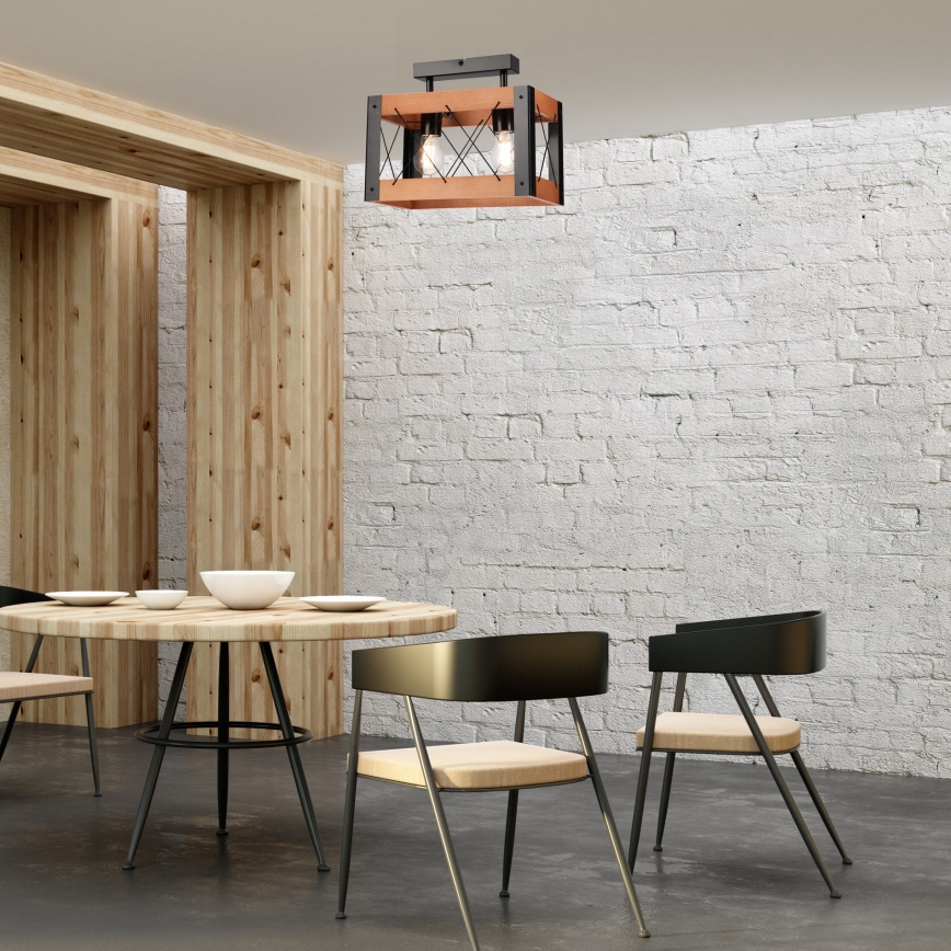 Plafón FRIDA 2xE27/60W/230V negro/marrón haya