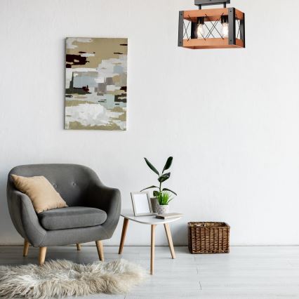 Plafón FRIDA 2xE27/60W/230V negro/marrón haya