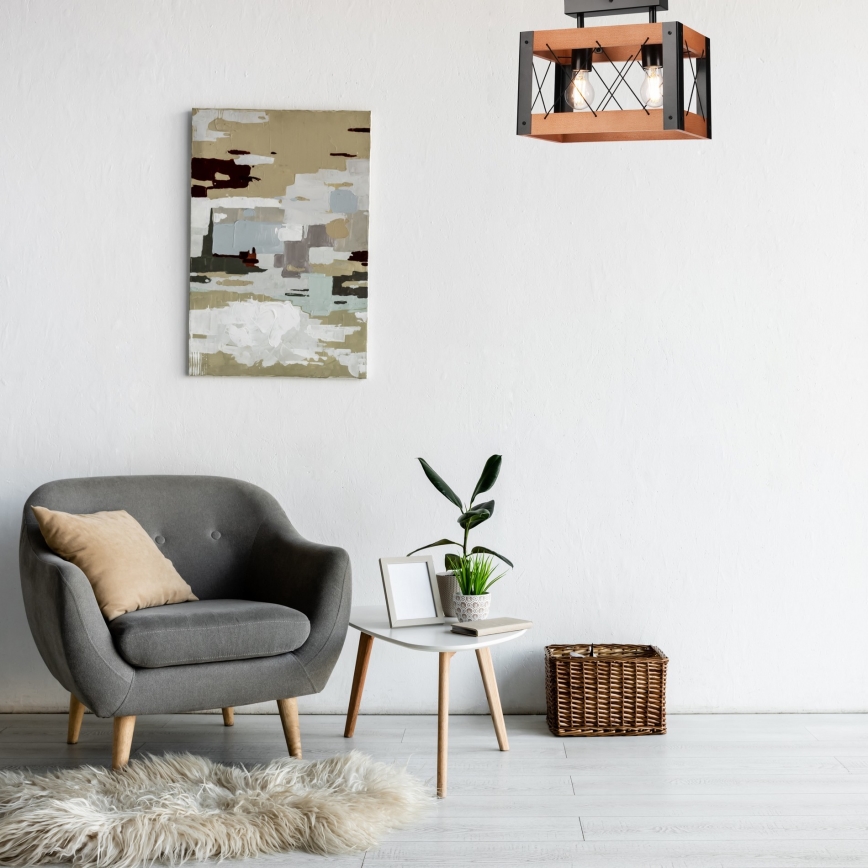 Plafón FRIDA 2xE27/60W/230V negro/marrón haya