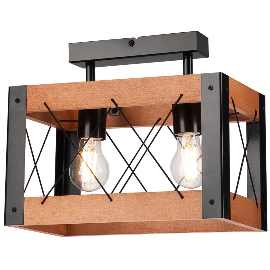 Plafón FRIDA 2xE27/60W/230V negro/marrón haya