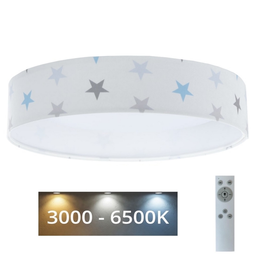 Plafón infantil LED regulable SMART GALAXY KIDS LED/24W/230V 3000-6500K estrellas blanco/gris/azul + mando a distancia