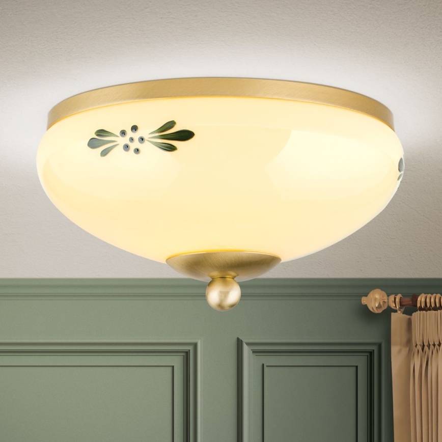 Plafón LANDHAUS 1xE27/60W/230V diá. 21 cm latón/beige