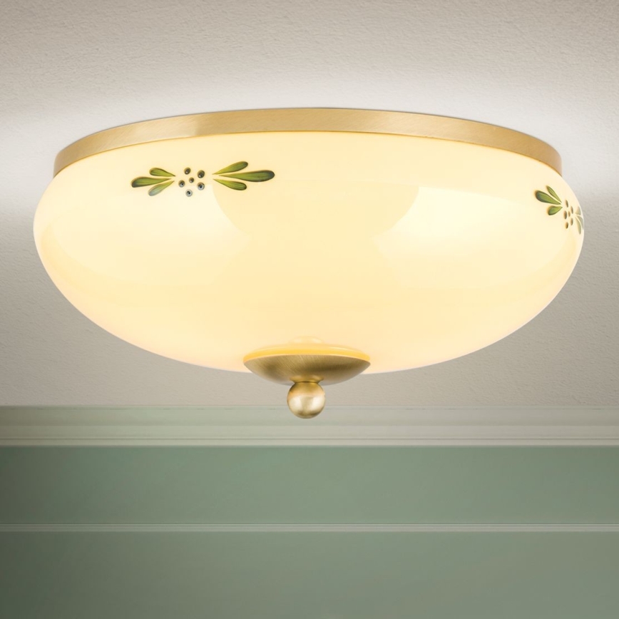Plafón LANDHAUS 2xE27/60W/230V diá. 28 cm latón/beige