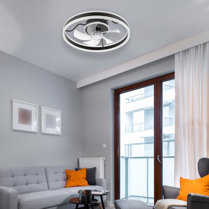 LED Plafón regulable con ventilador APOLLO LED/38W/230V negro + control remoto