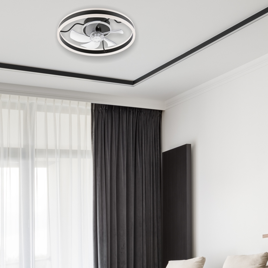 LED Plafón regulable con ventilador APOLLO LED/38W/230V negro + control remoto