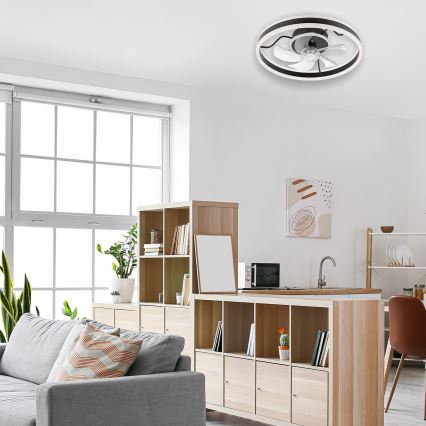 LED Plafón regulable con ventilador APOLLO LED/38W/230V negro + control remoto