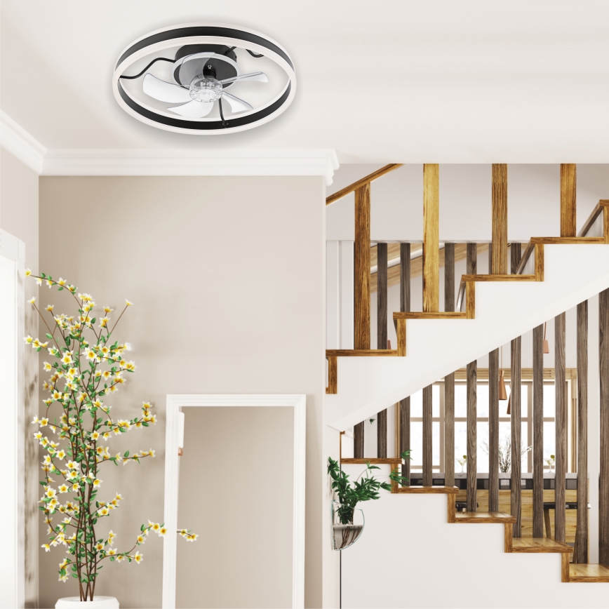 LED Plafón regulable con ventilador APOLLO LED/38W/230V negro + control remoto