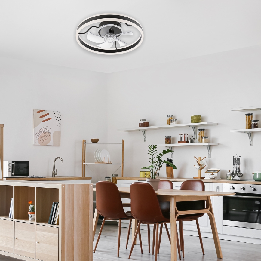 LED Plafón regulable con ventilador APOLLO LED/38W/230V negro + control remoto