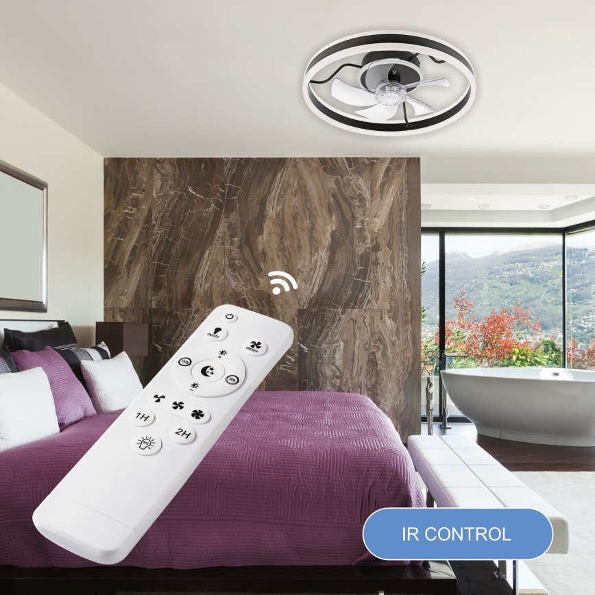 LED Plafón regulable con ventilador APOLLO LED/38W/230V negro + control remoto