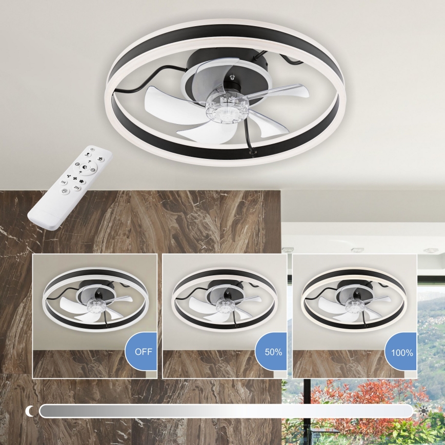 LED Plafón regulable con ventilador APOLLO LED/38W/230V negro + control remoto