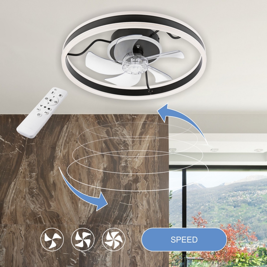 LED Plafón regulable con ventilador APOLLO LED/38W/230V negro + control remoto