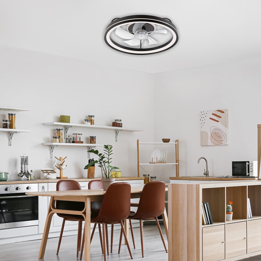 LED Plafón regulable con ventilador FARGO LED/37W/230V negro + control remoto