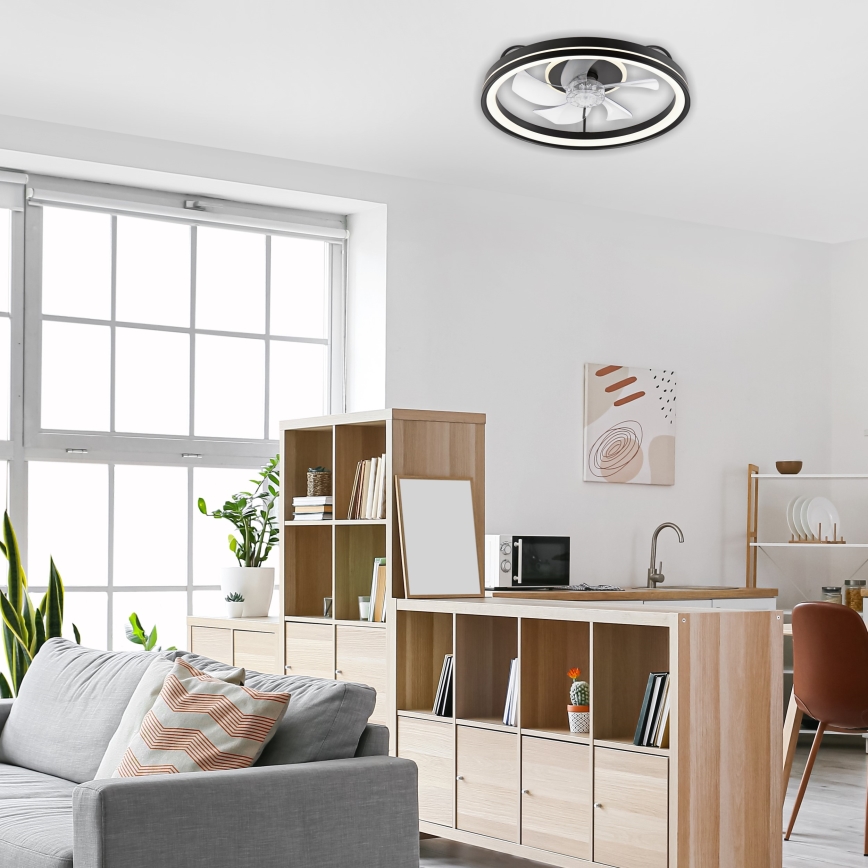 LED Plafón regulable con ventilador FARGO LED/37W/230V negro + control remoto