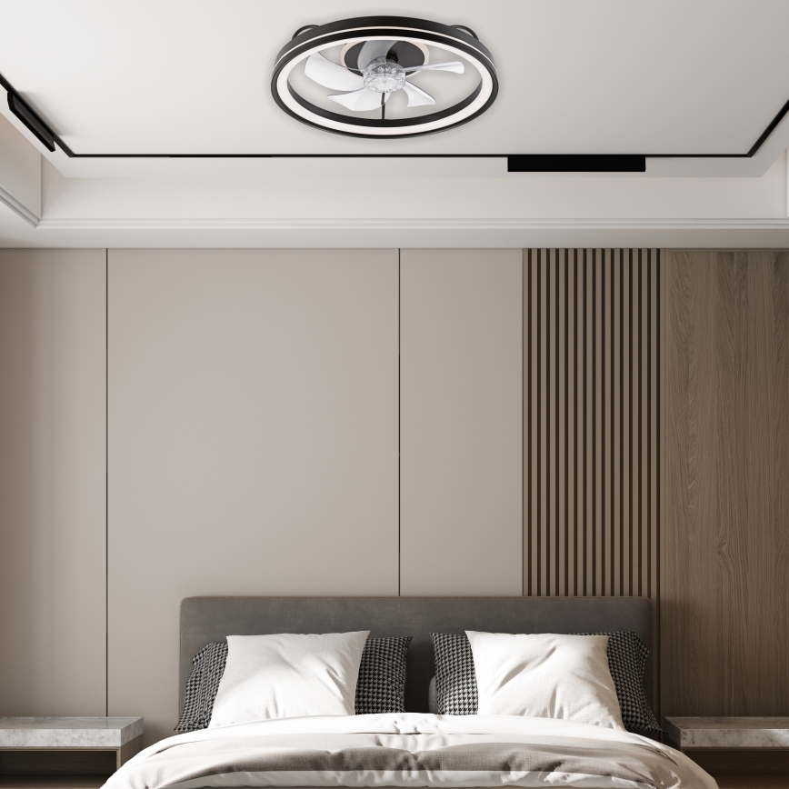 LED Plafón regulable con ventilador FARGO LED/37W/230V negro + control remoto