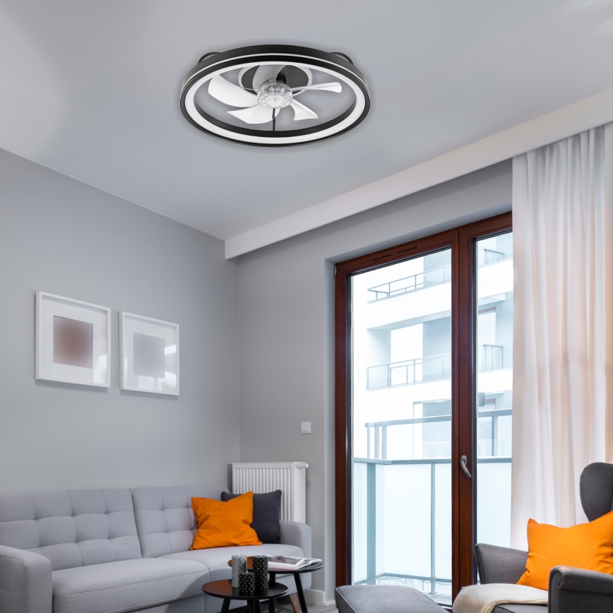 LED Plafón regulable con ventilador FARGO LED/37W/230V negro + control remoto