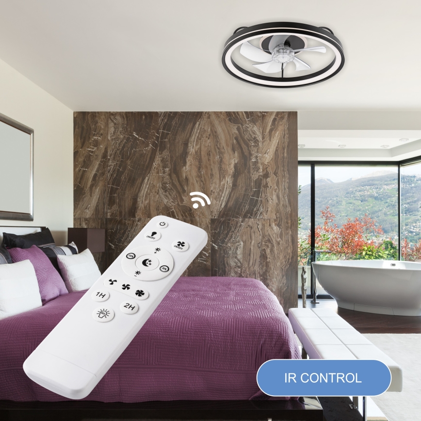 LED Plafón regulable con ventilador FARGO LED/37W/230V negro + control remoto