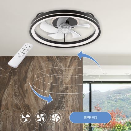 LED Plafón regulable con ventilador FARGO LED/37W/230V negro + control remoto