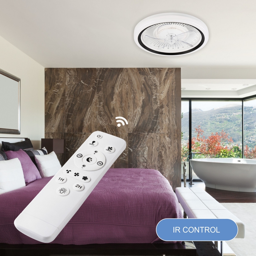LED Plafón regulable con ventilador GEMMA LED/37W/230V blanco + control remoto