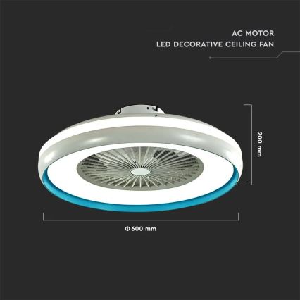 Plafón LED wtih a fan LED/45W/230V 3000/4000/6500K azul + control remoto