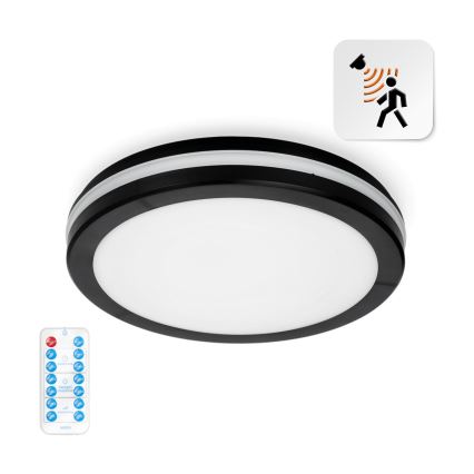 Plafón LED de baño con sensor LED/18W/230V 3000/4000/6500K IP65 diá. 30 cm negro + control remoto